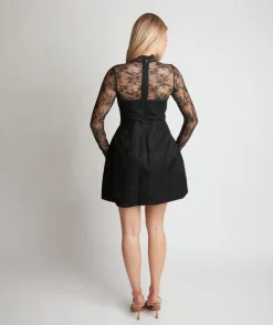 New Six Stories Lace Sleeve Cup Detail Mini Dress - Black