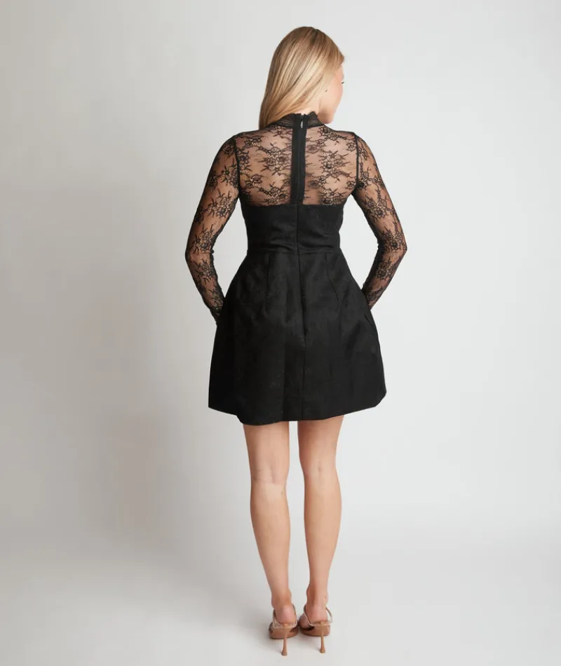 New Six Stories Lace Sleeve Cup Detail Mini Dress - Black