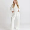 Sale Six Stories Long Sleeve Pointelle Pyjama Top & Wide Leg Trouser Pyjama Set - Coconut