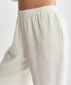 Sale Six Stories Long Sleeve Pointelle Pyjama Top & Wide Leg Trouser Pyjama Set - Coconut