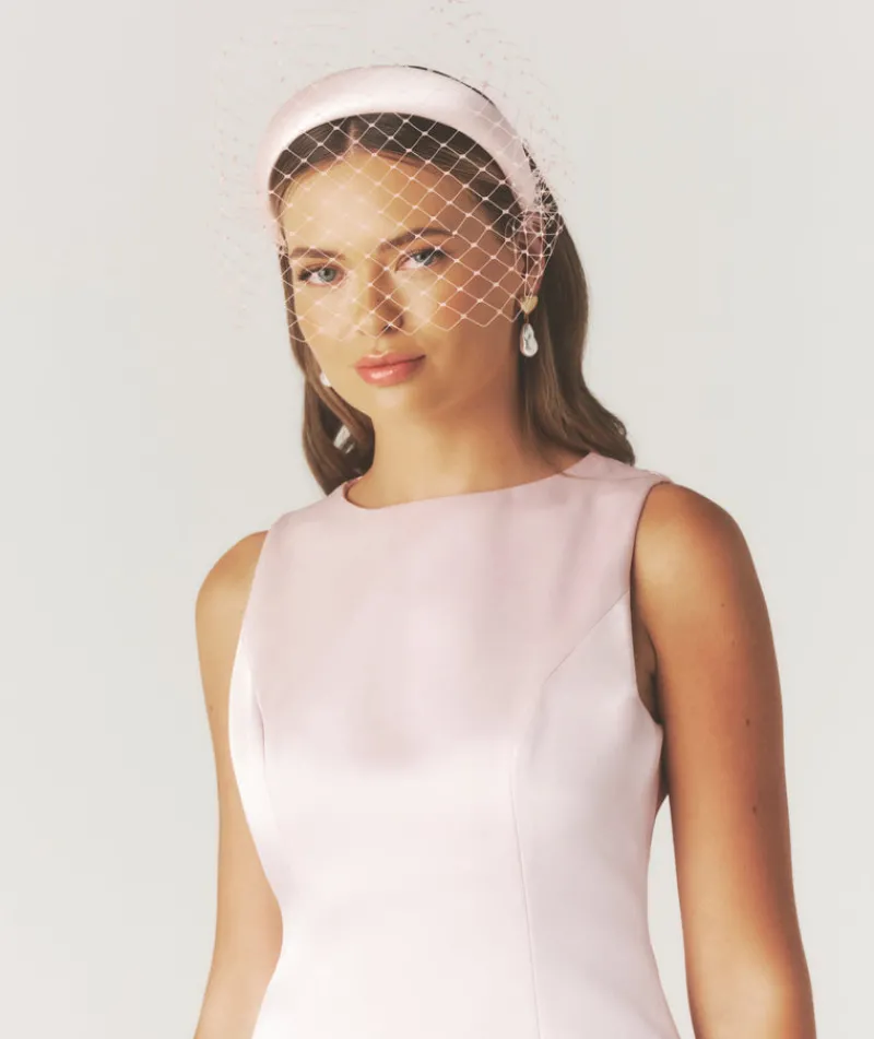 Six Stories Mesh Overlay Satin Fascinator - Pale Pink