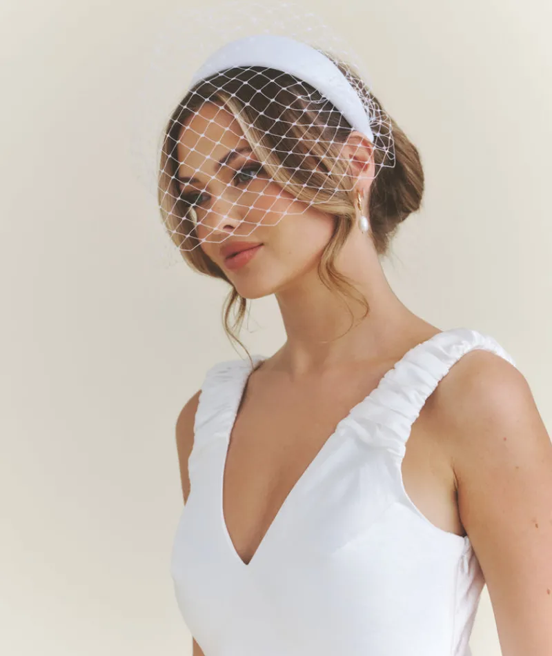 Outlet Six Stories Mesh Overlay Satin Fascinator - White