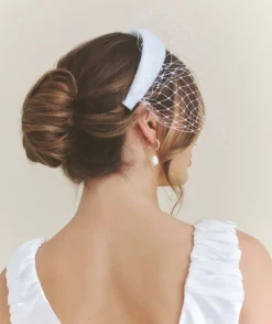 Outlet Six Stories Mesh Overlay Satin Fascinator - White