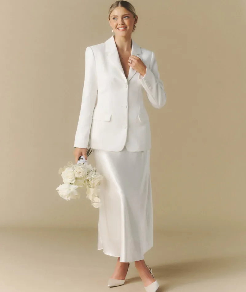 Sale Six Stories Midi Satin Skirt - Off White