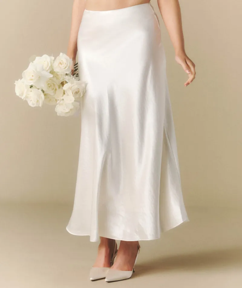 Sale Six Stories Midi Satin Skirt - Off White