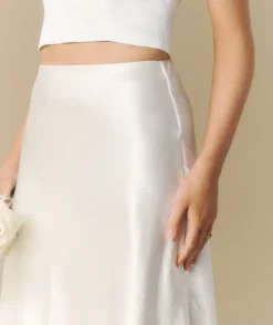 Sale Six Stories Midi Satin Skirt - Off White