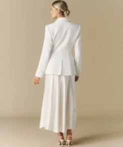 Sale Six Stories Midi Satin Skirt - Off White