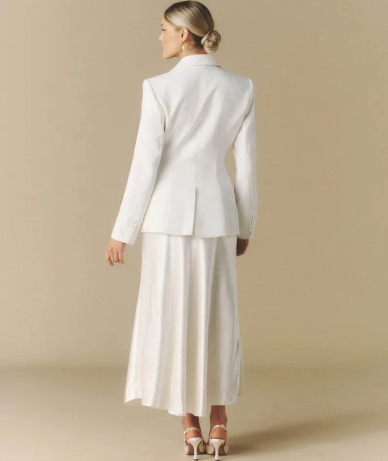 Sale Six Stories Midi Satin Skirt - Off White
