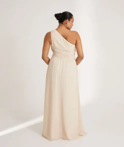Clearance Six Stories One Shoulder Pleated Waist Chiffon Bridesmaid Dress - Butter Cream
