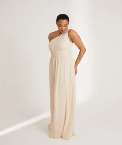 Clearance Six Stories One Shoulder Pleated Waist Chiffon Bridesmaid Dress - Butter Cream