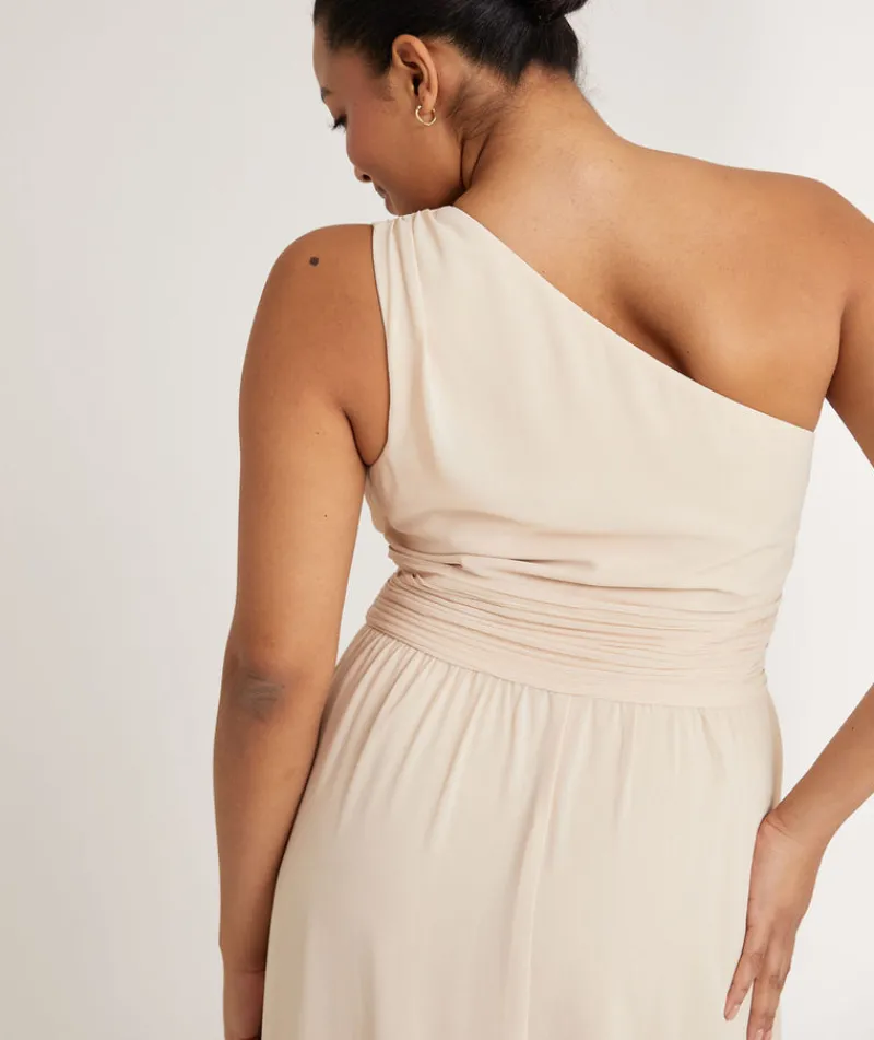 Clearance Six Stories One Shoulder Pleated Waist Chiffon Bridesmaid Dress - Butter Cream