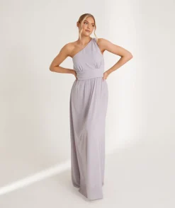 Online Six Stories One Shoulder Pleated Waist Chiffon Bridesmaid Dress - Dusty Lilac