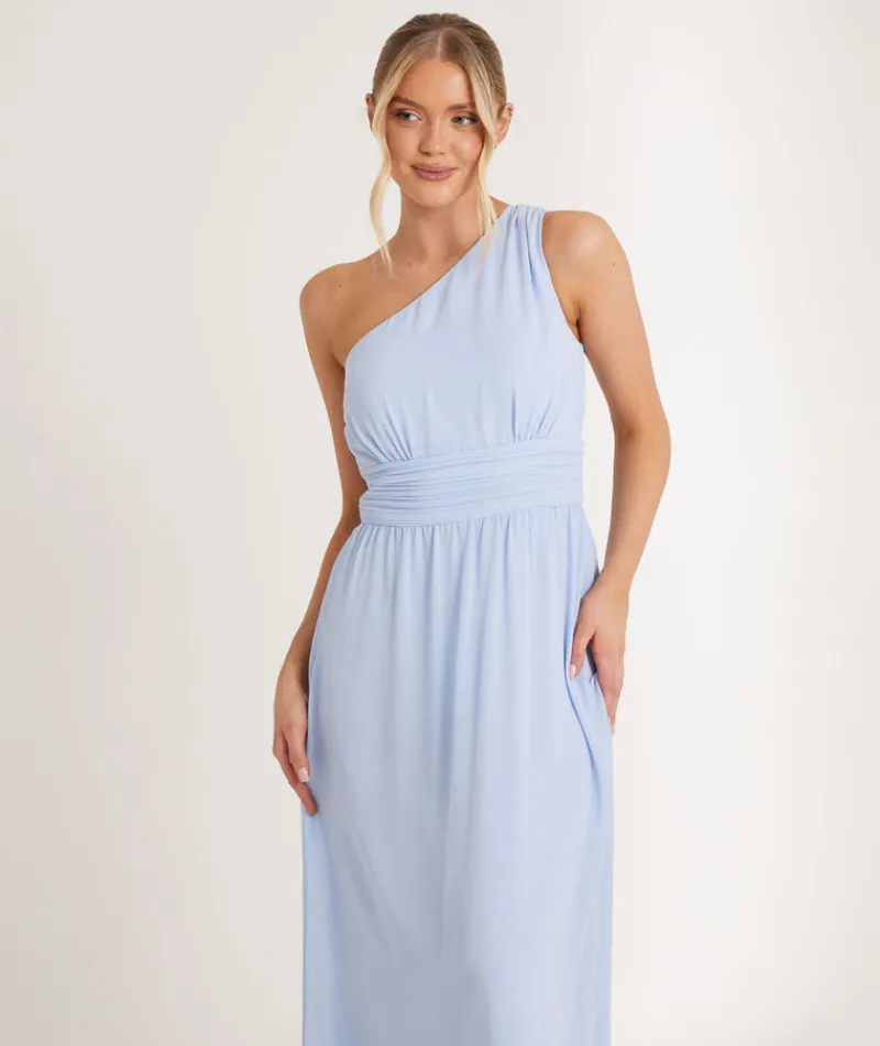 Clearance Six Stories One Shoulder Pleated Waist Chiffon Bridesmaid Dress - Cornflower Blue