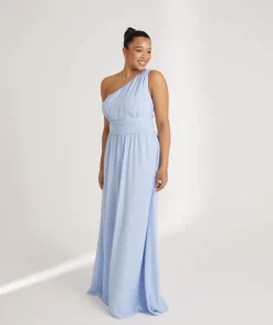 Clearance Six Stories One Shoulder Pleated Waist Chiffon Bridesmaid Dress - Cornflower Blue