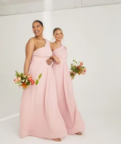 Outlet Six Stories One Shoulder Pleated Waist Chiffon Bridesmaid Dress - Peony Pink