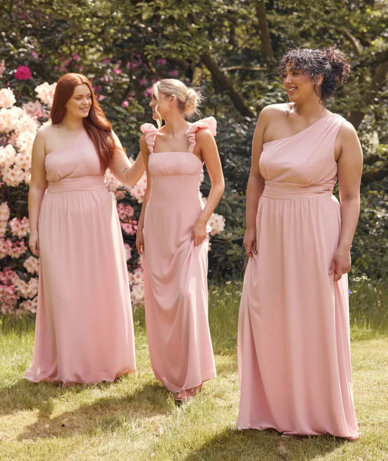 Outlet Six Stories One Shoulder Pleated Waist Chiffon Bridesmaid Dress - Peony Pink
