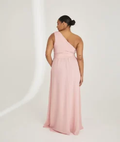Outlet Six Stories One Shoulder Pleated Waist Chiffon Bridesmaid Dress - Peony Pink