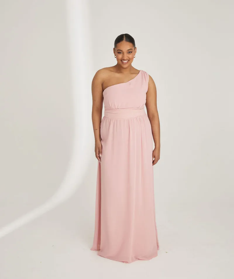Outlet Six Stories One Shoulder Pleated Waist Chiffon Bridesmaid Dress - Peony Pink