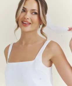 Online Six Stories Pearl Scatter Detail Mini Dress with Neck Scarf – White