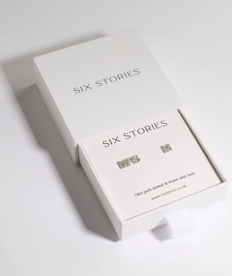 Six Stories Personalised Mrs Earrings - White Gold