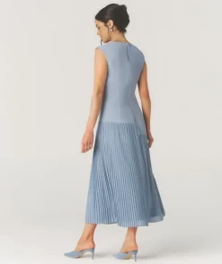 Clearance Six Stories Pleated Cap Sleeve Maxi Dress - Blue
