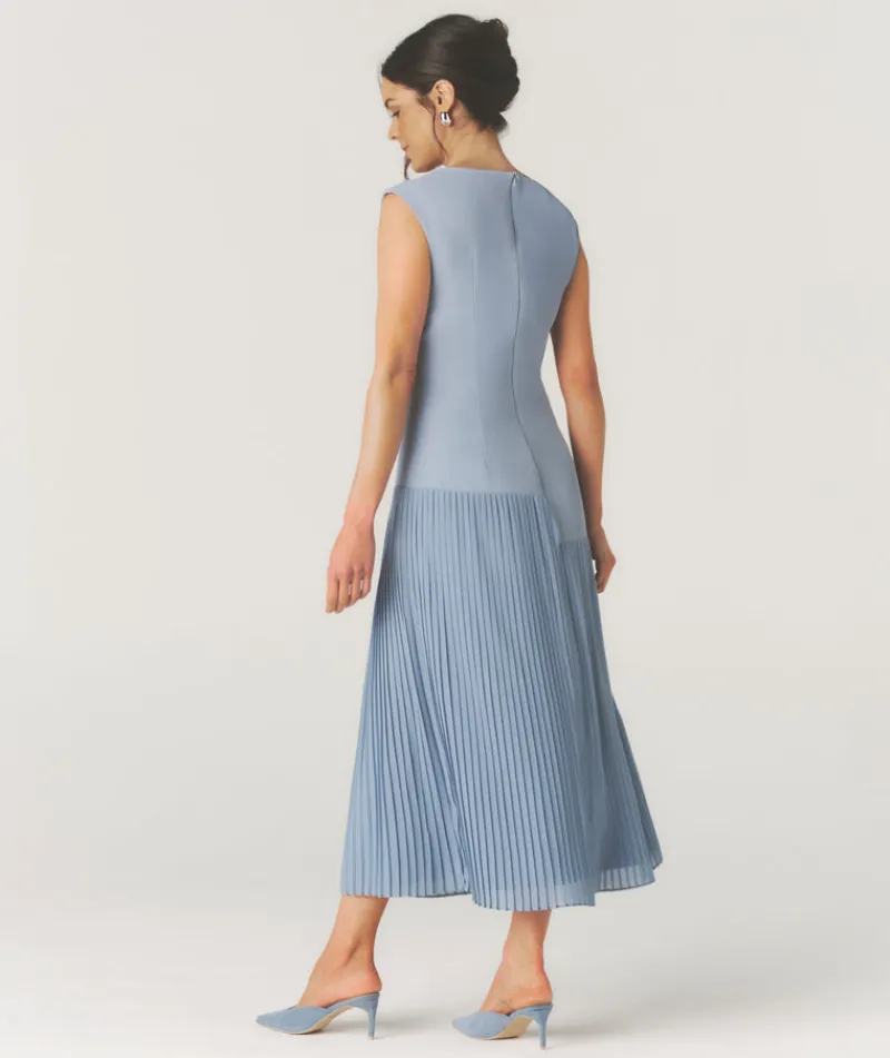 Clearance Six Stories Pleated Cap Sleeve Maxi Dress - Blue