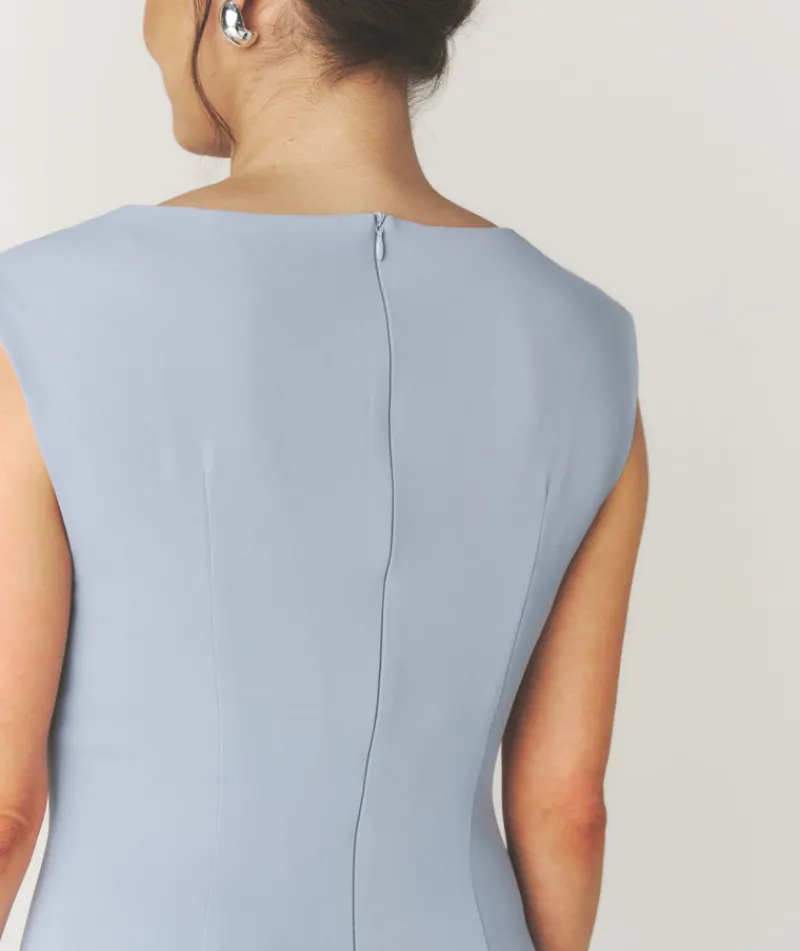 Clearance Six Stories Pleated Cap Sleeve Maxi Dress - Blue