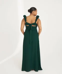 Clearance Six Stories Pleated Statement Shoulder Chiffon Bridesmaid Dress - Emerald