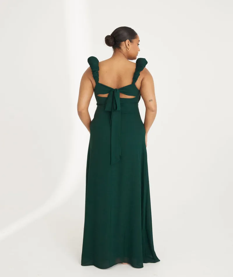 Clearance Six Stories Pleated Statement Shoulder Chiffon Bridesmaid Dress - Emerald