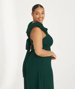 Clearance Six Stories Pleated Statement Shoulder Chiffon Bridesmaid Dress - Emerald