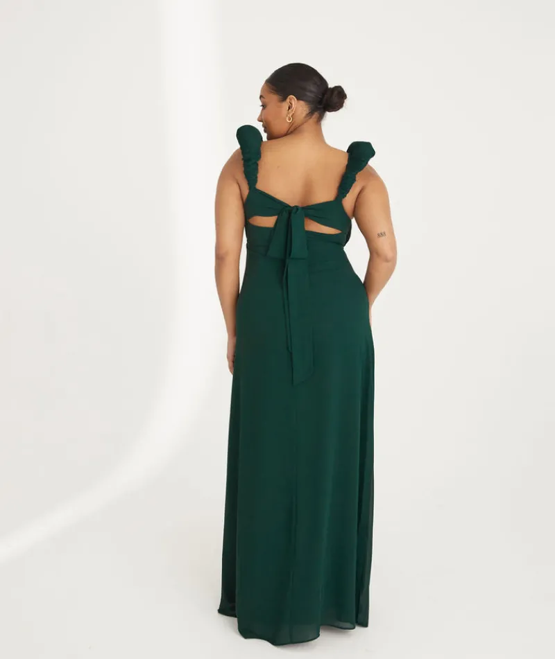 Clearance Six Stories Pleated Statement Shoulder Chiffon Bridesmaid Dress - Emerald