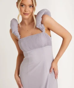 Outlet Six Stories Pleated Statement Shoulder Chiffon Bridesmaid Dress - Dusty Lilac