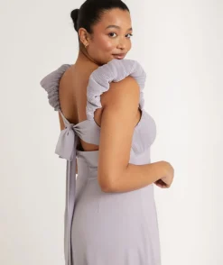 Outlet Six Stories Pleated Statement Shoulder Chiffon Bridesmaid Dress - Dusty Lilac