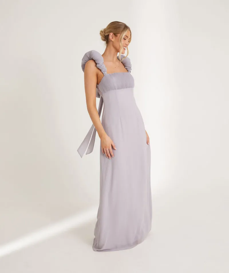 Outlet Six Stories Pleated Statement Shoulder Chiffon Bridesmaid Dress - Dusty Lilac