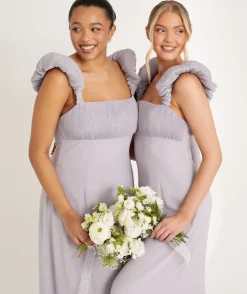 Outlet Six Stories Pleated Statement Shoulder Chiffon Bridesmaid Dress - Dusty Lilac
