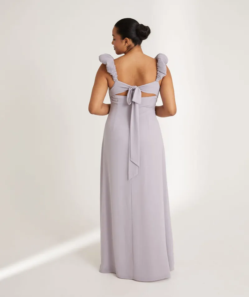 Outlet Six Stories Pleated Statement Shoulder Chiffon Bridesmaid Dress - Dusty Lilac