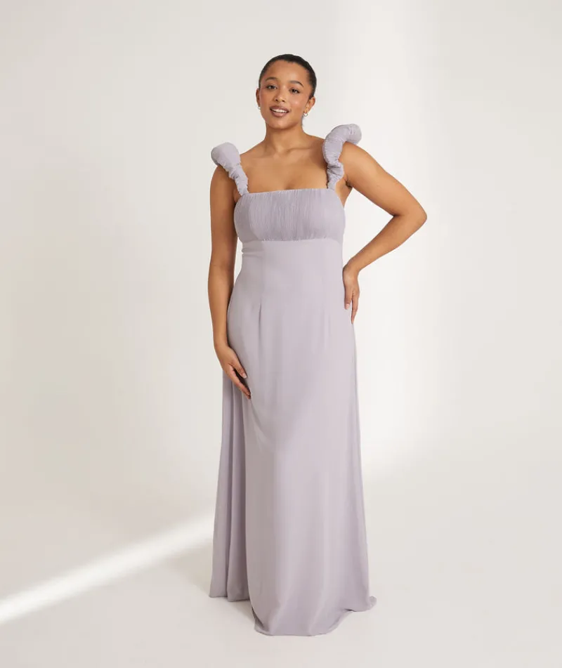 Outlet Six Stories Pleated Statement Shoulder Chiffon Bridesmaid Dress - Dusty Lilac