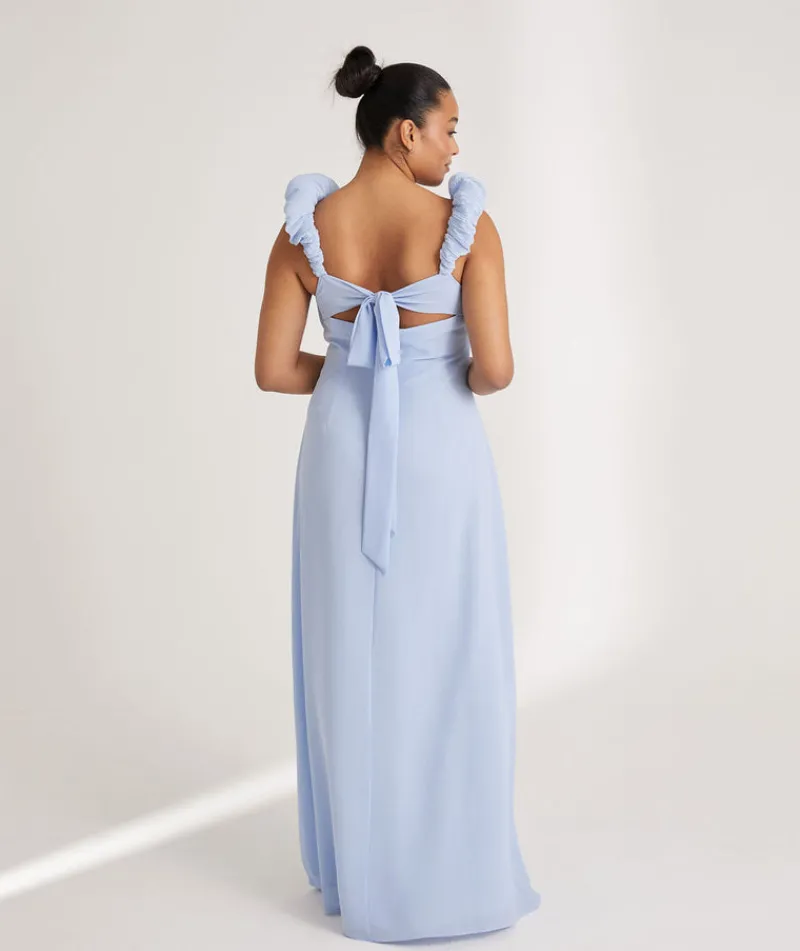 Outlet Six Stories Pleated Statement Shoulder Chiffon Bridesmaid Dress - Cornflower Blue