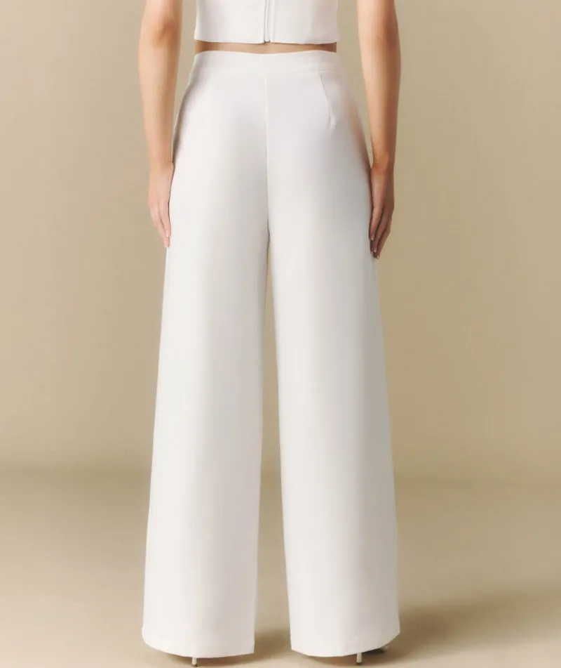 Hot Six Stories Pleated Wide Leg Trousers - Off White