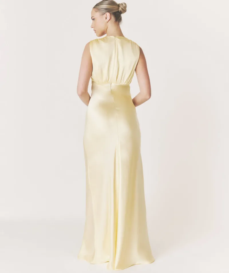 Best Six Stories Plunge Drape Detail Satin Bridesmaid Dress - Butter Lemon