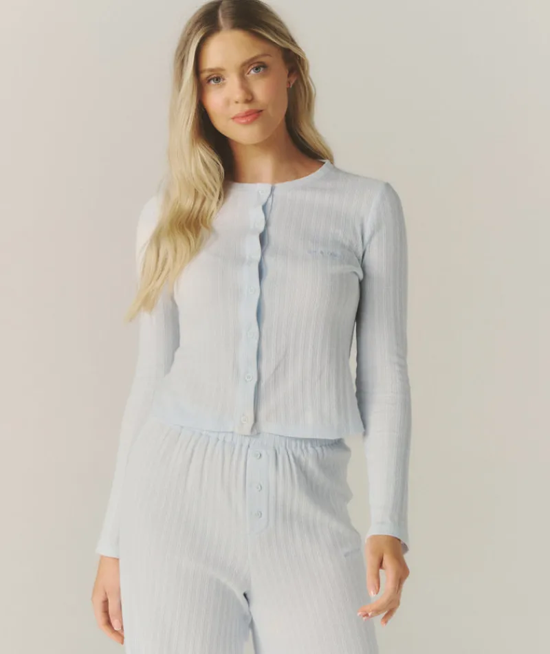 Clearance Six Stories Pointelle Cardigan Pyjama Top - Baby Blue