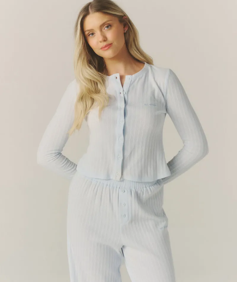 Clearance Six Stories Pointelle Cardigan Pyjama Top - Baby Blue