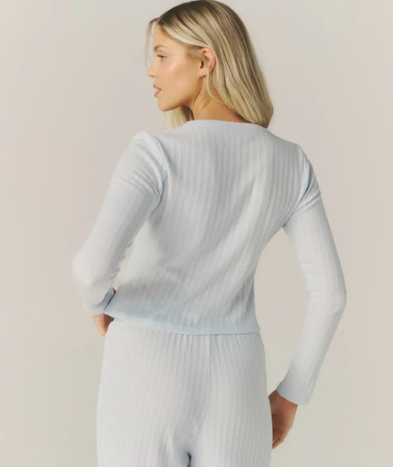 Clearance Six Stories Pointelle Cardigan Pyjama Top - Baby Blue