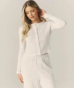 Six Stories Pointelle Floral Cardigan Pyjama Top - White