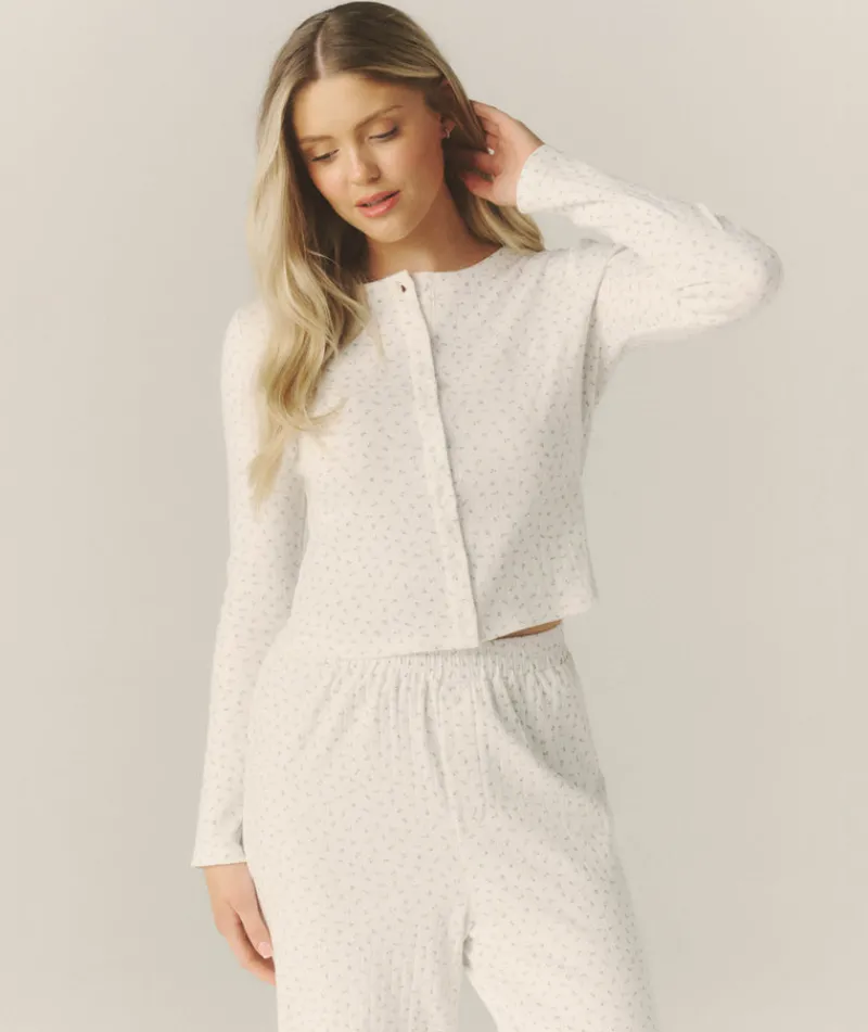 Six Stories Pointelle Floral Cardigan Pyjama Top - White