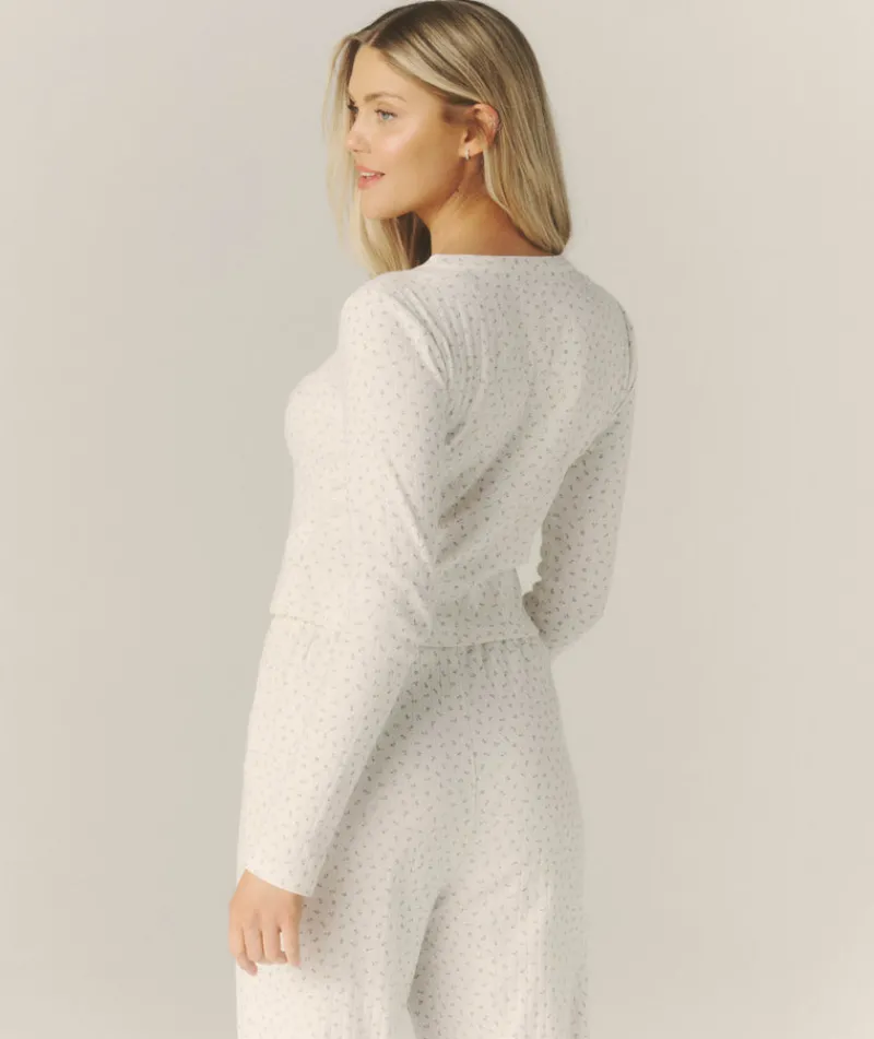 Six Stories Pointelle Floral Cardigan Pyjama Top - White