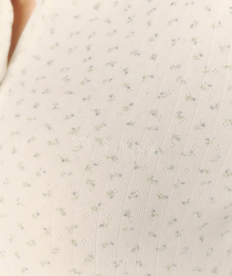 Six Stories Pointelle Floral Cardigan Pyjama Top - White