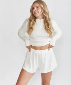 New Six Stories Pointelle Long Sleeve Pyjama Top - Coconut