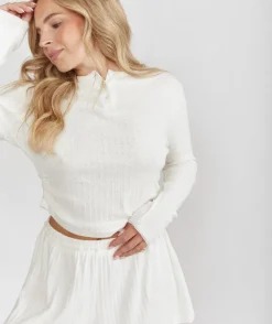 New Six Stories Pointelle Long Sleeve Pyjama Top - Coconut