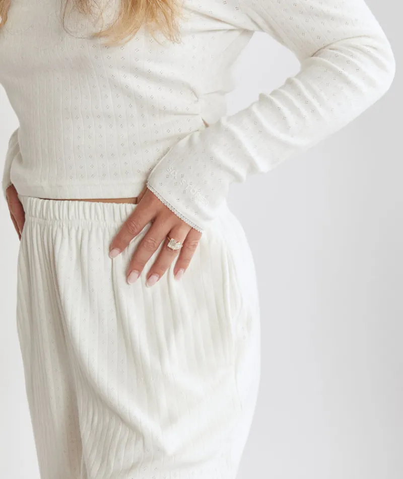 New Six Stories Pointelle Long Sleeve Pyjama Top - Coconut